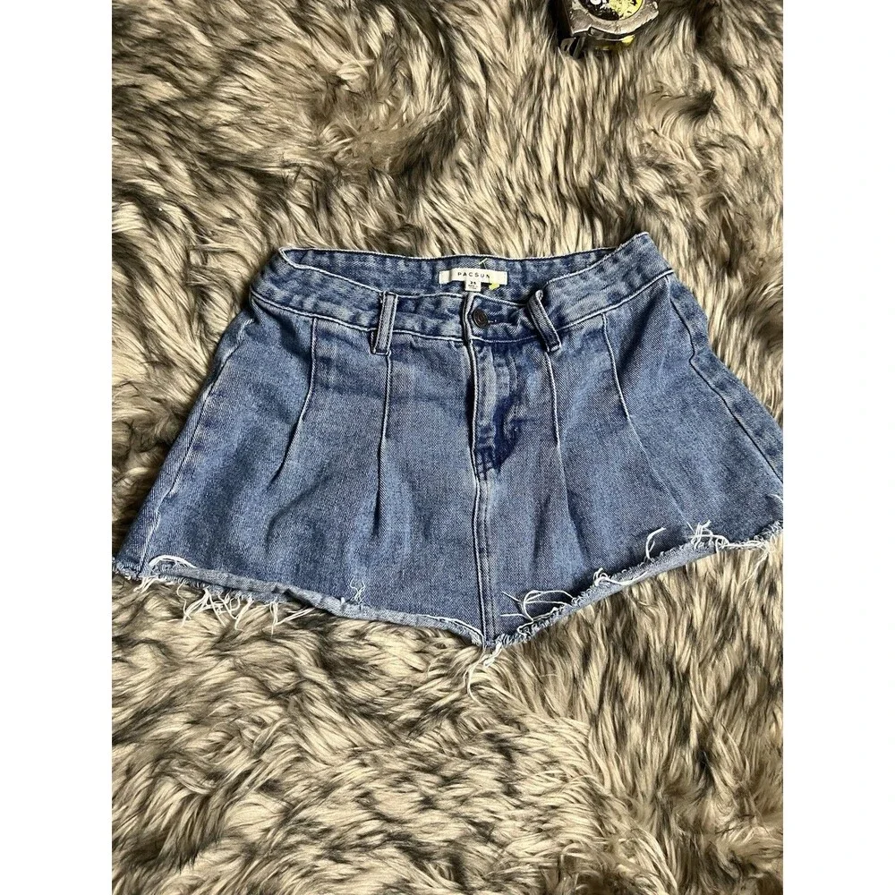 Pacsun Womens Blue Pleated Denim Skirt Sz 25